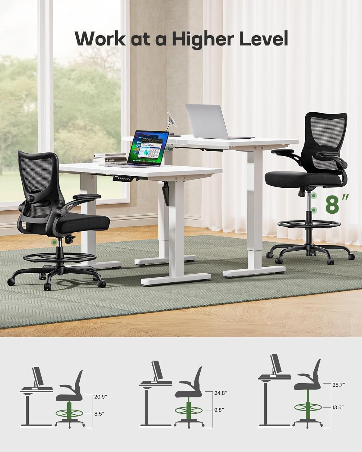 Marsail Drafting Chair, Tall Office Chair with 2D Lumbar Support, Standing De...