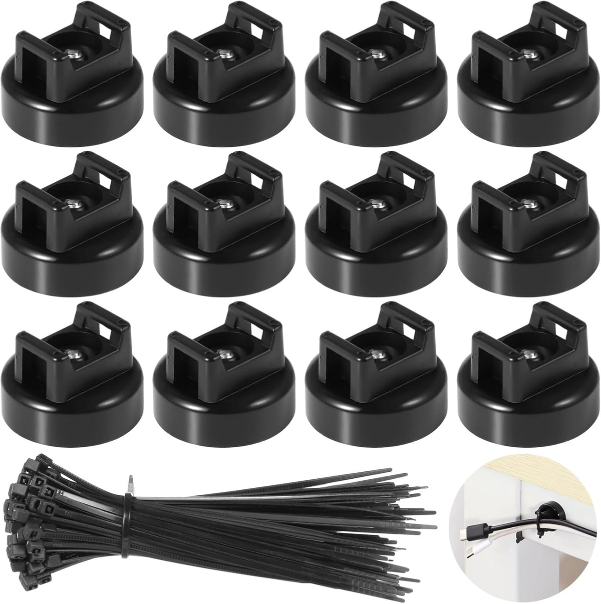 Magnetic Cable Zip Tie Mounts, 50 Pcs Magnets with 200 Pcs Cable Zip Ties, Mu...