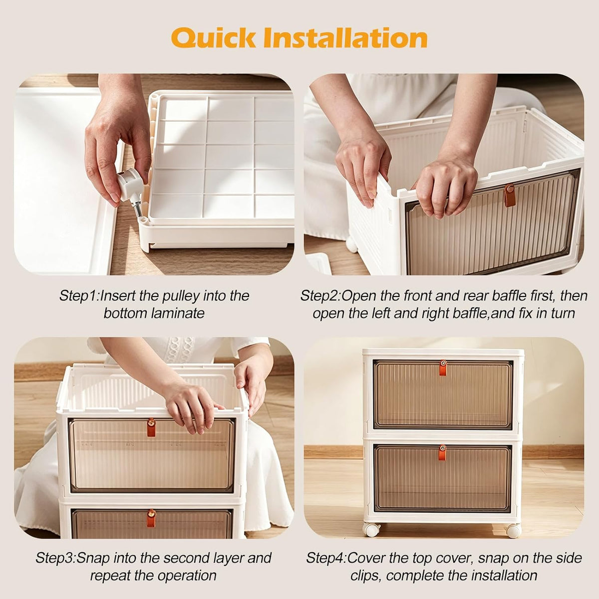 Ergocar Foldable Storage Boxes, Transparent Plastic Storage Boxes with Lid, S...