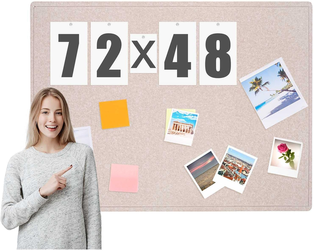Extra Large Felt Bulletin Board, 72" X 48" Foldable Pin Board, Beige