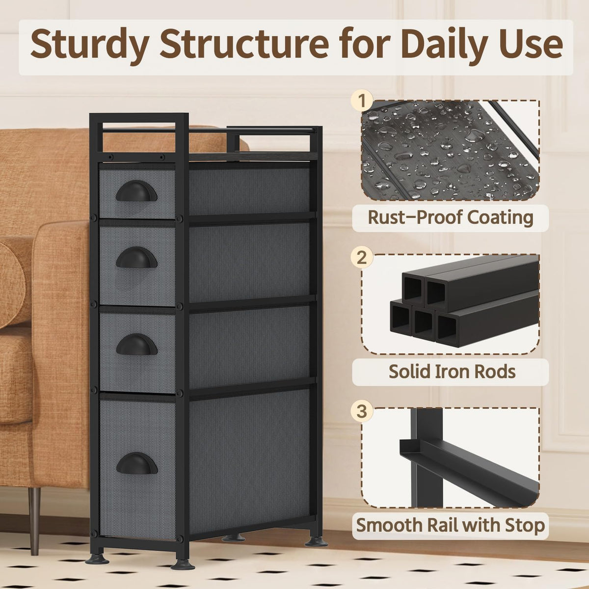 LASZOLA Narrow Cabinet Slim Storage Cart for Bathroom Small Space, Gray