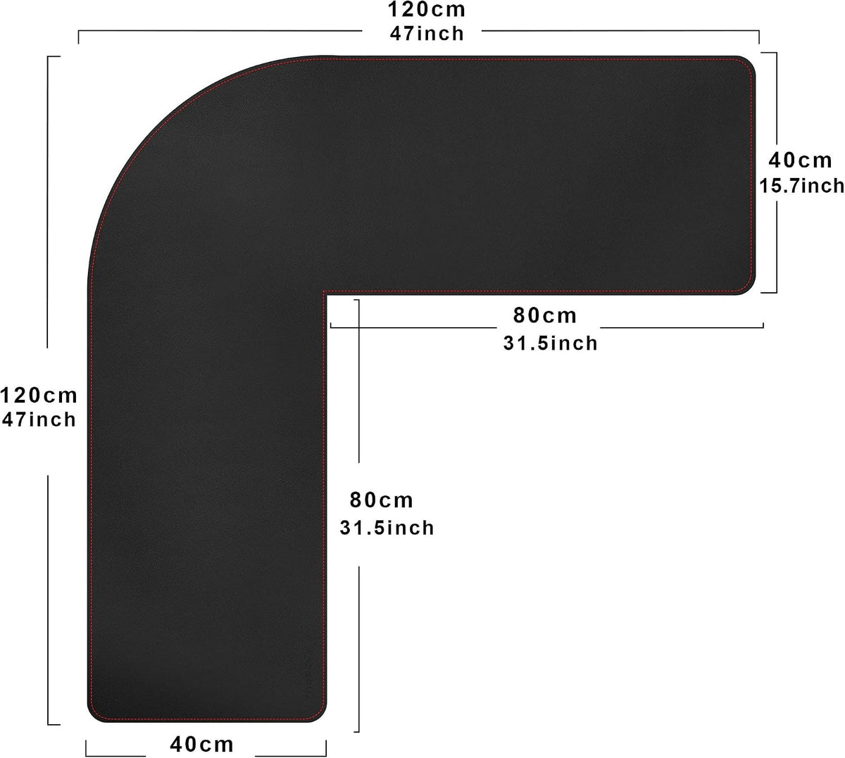 ZORESYN PU Leather L-Shaped Desk Mat, Black (47" + 47") x 15.7"