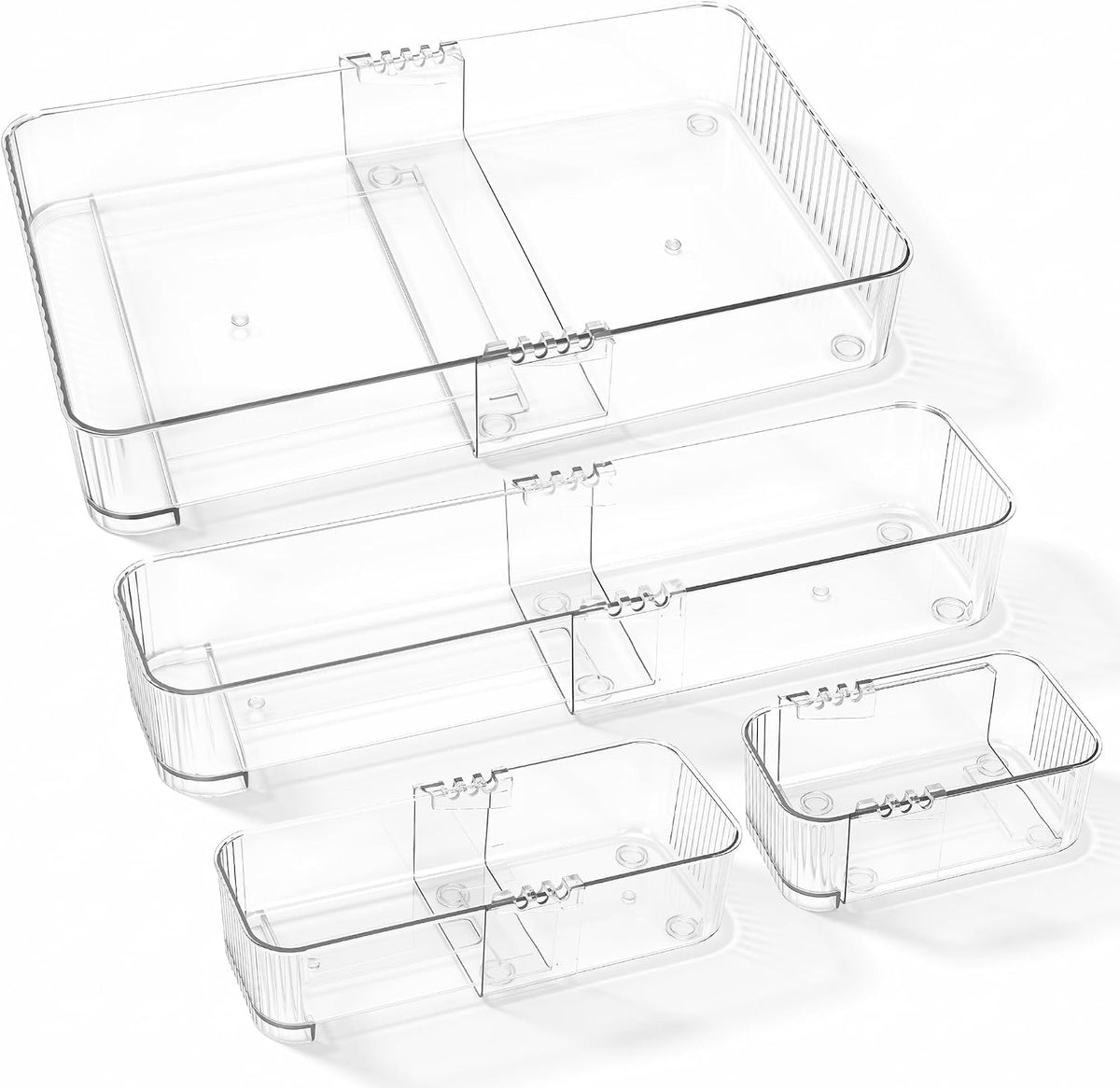 4-Piece Expandable Drawer Organizer Set, Clear Adjustable Drawer Organizer Tr...
