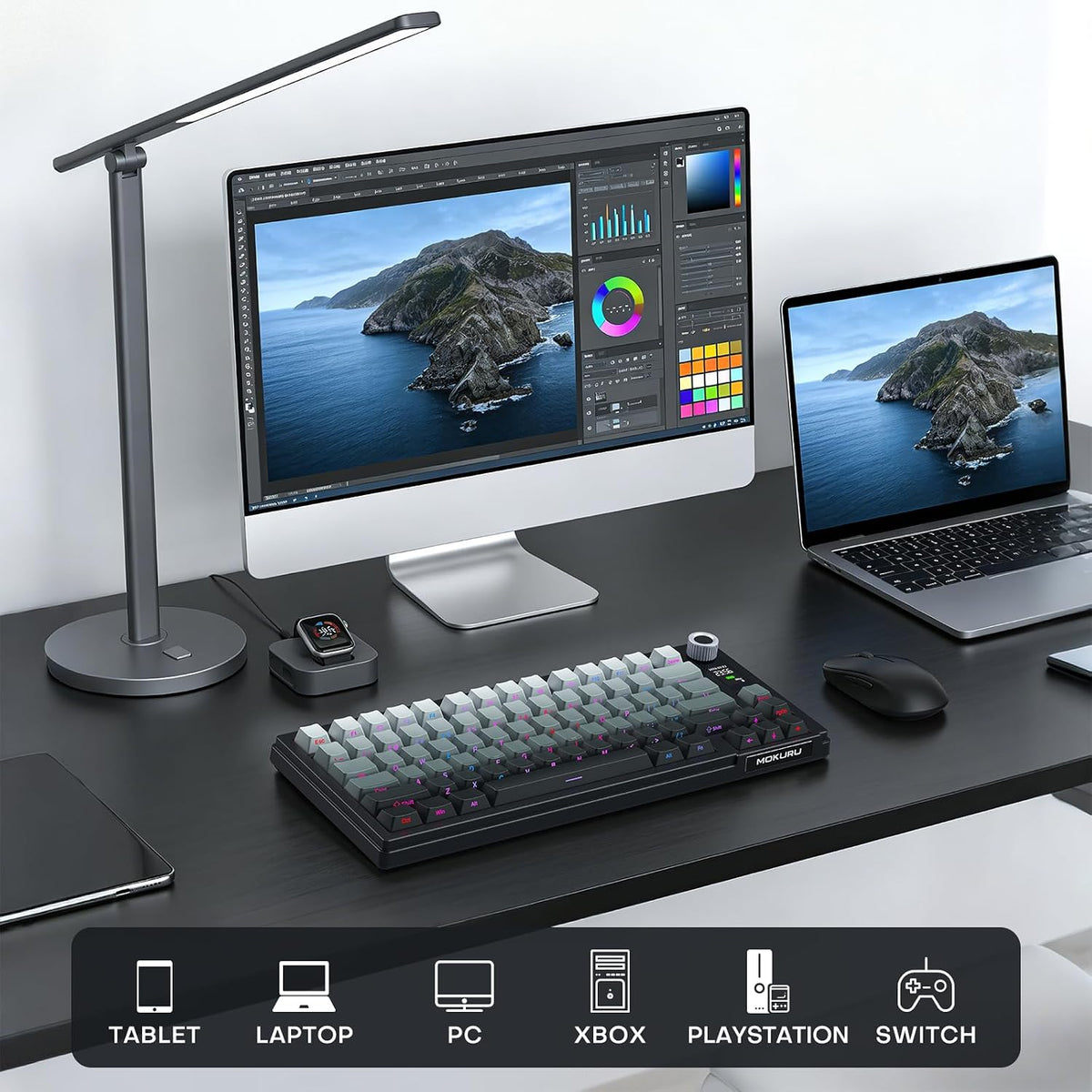 MOKURU Wireless Mechanical Keyboard, Three Mode BT/2.4G/USB-C, RGB Switching,...