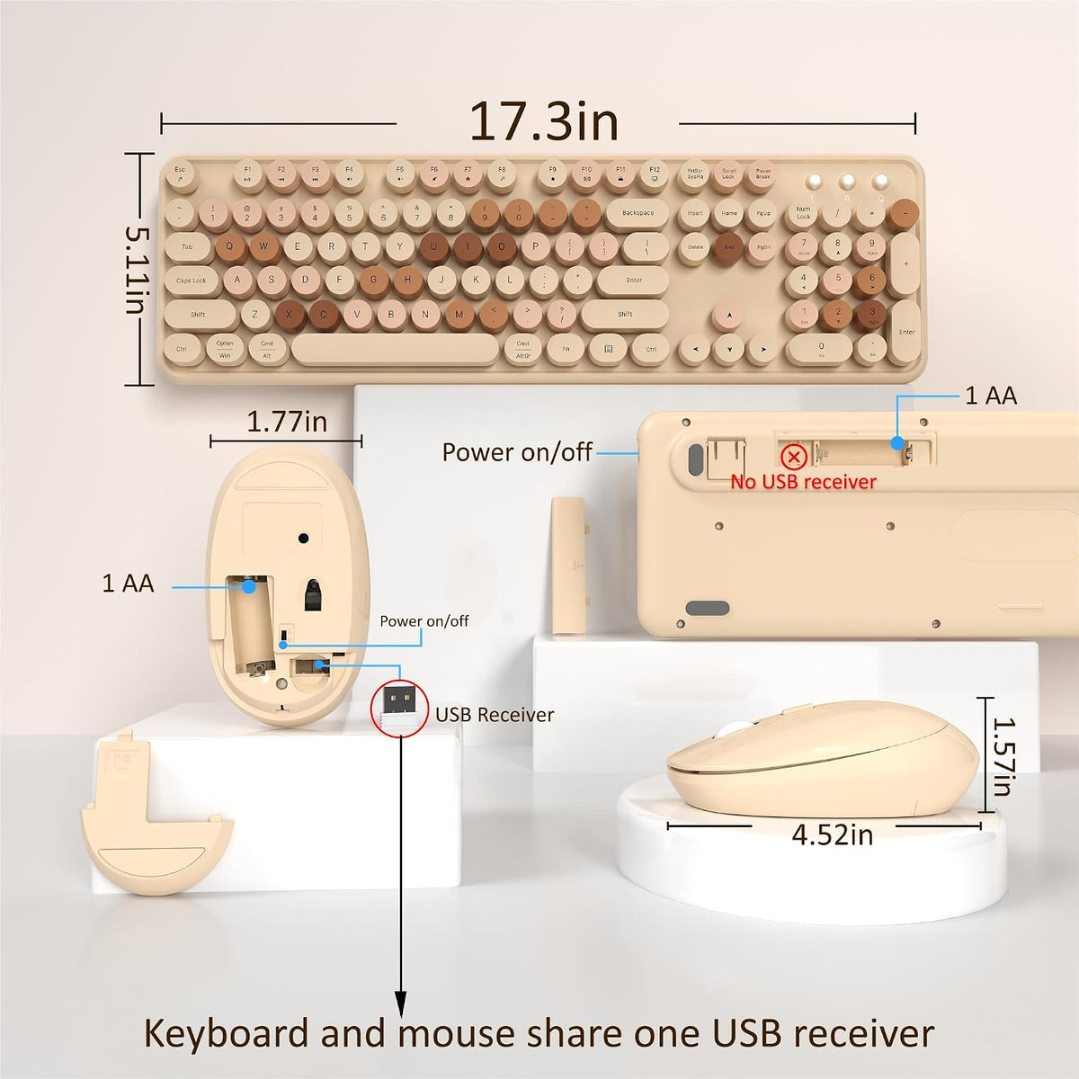 Links9+ Colorful Wireless Keyboard and Mouse Combo (Milky Tea Colorful)