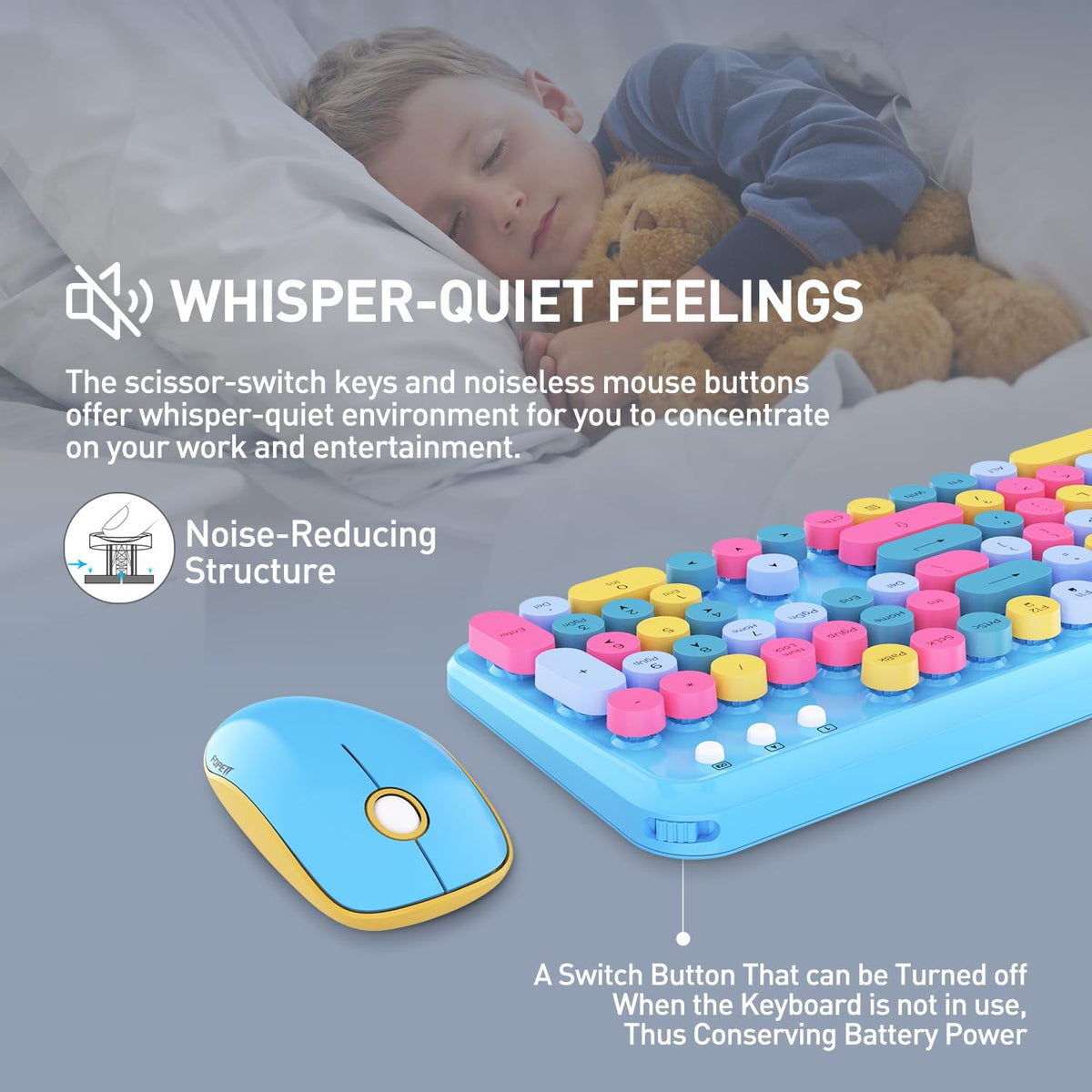 FOPETT Wireless Keyboard and Mouse Combo, 105 Keys Full-Sized 2.4 GHz Round K...