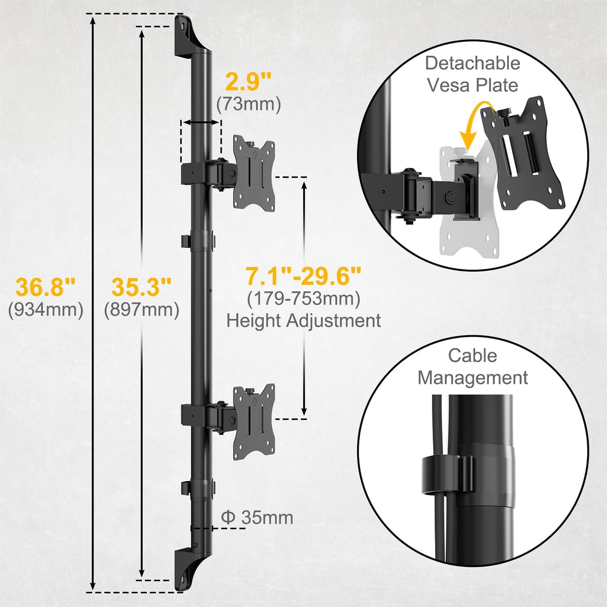 PUTORSEN Dual Monitor Wall Mount for 17-32 inch,Holds 19.8 lbs per Monitor