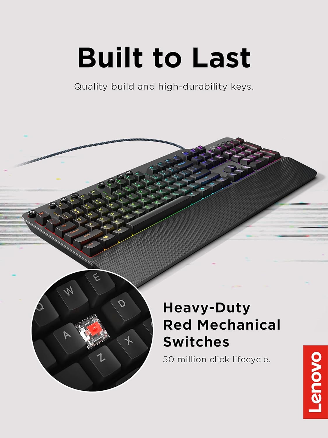 Lenovo GY40T26478 Legion K500 RGB Mechanical Gaming Keyboard, 3 ZONE Full-siz...