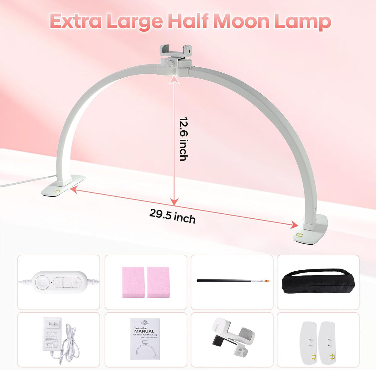 SHIVARA Nail Light for Desk, 29" Half Moon Light for Nail Desk, White