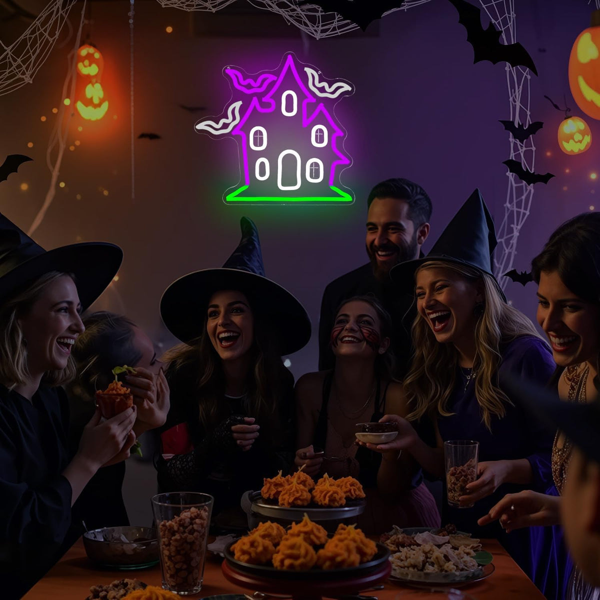 Haunted House with Flying Bat Halloween Neon Sign Dimmable Led Wall Decor