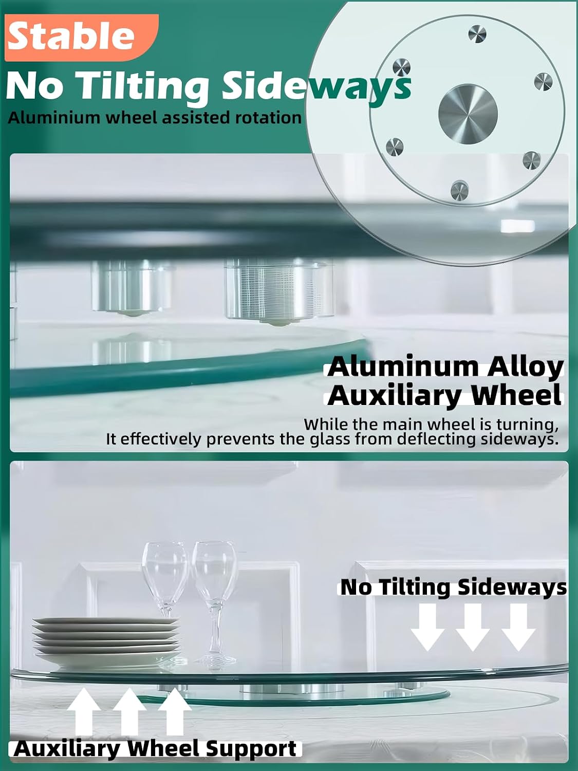 26.7 inch Lazy Susan for Table Top Tempered Glass Rotating Serving Tray for D...