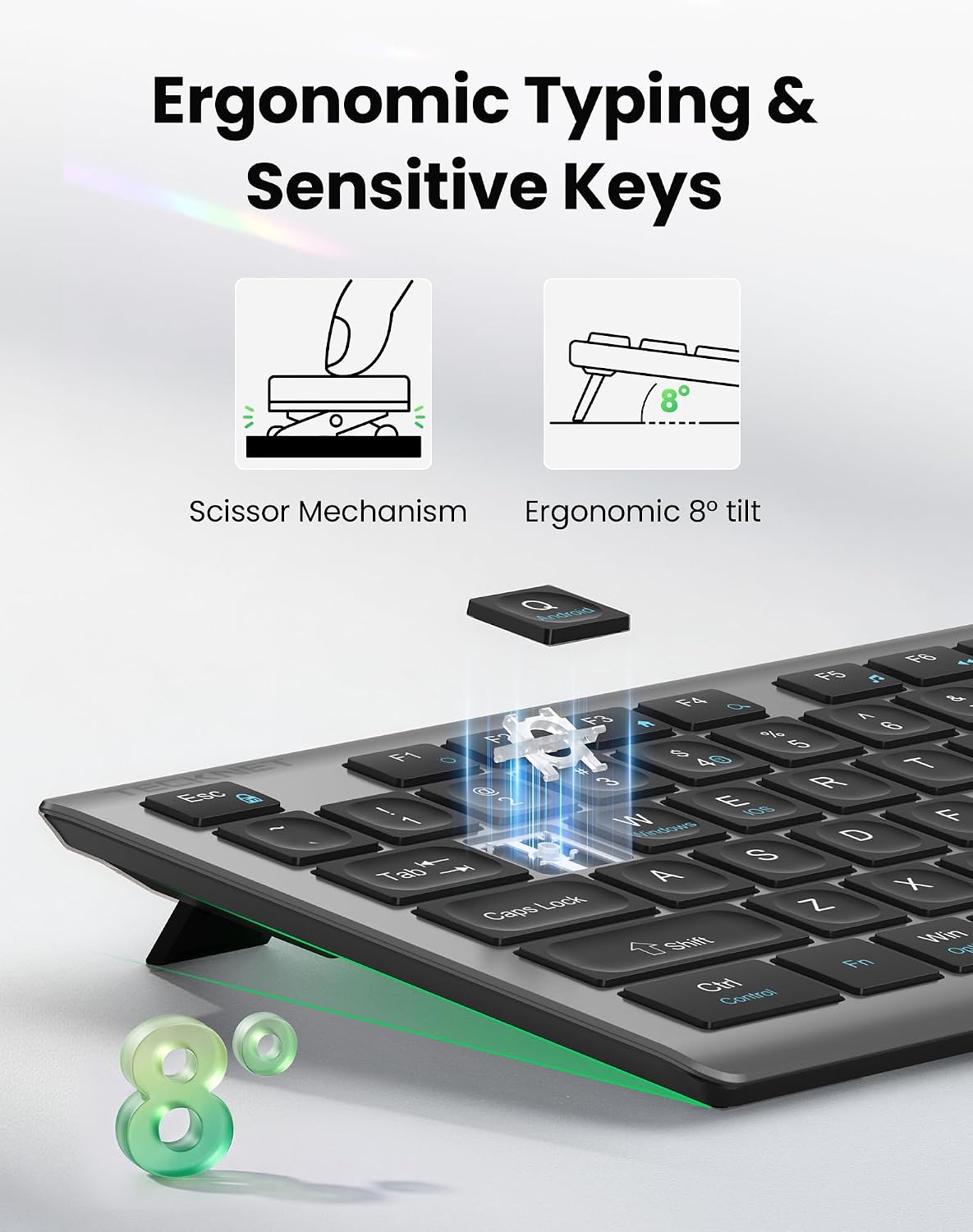TECKNET 2.4G Rechargeable Ultra-Slim Wireless Keyboard and Mouse Combo