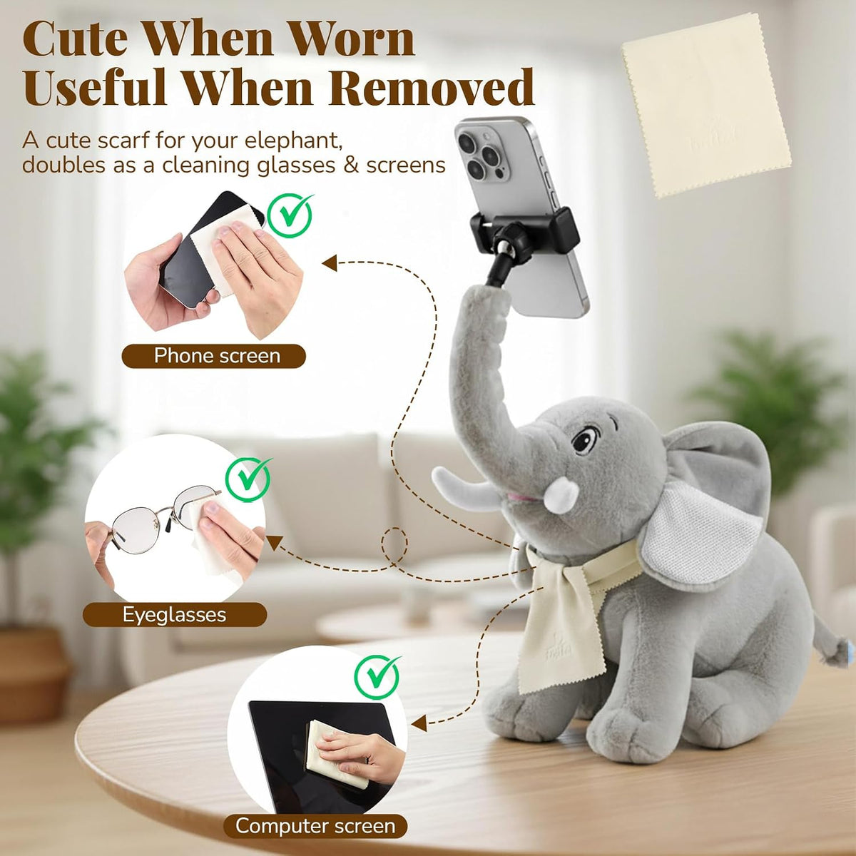 Phone Holder, Phone Mount with 360° Rotating Clip 45° Adjustable Trunk, Eleph...
