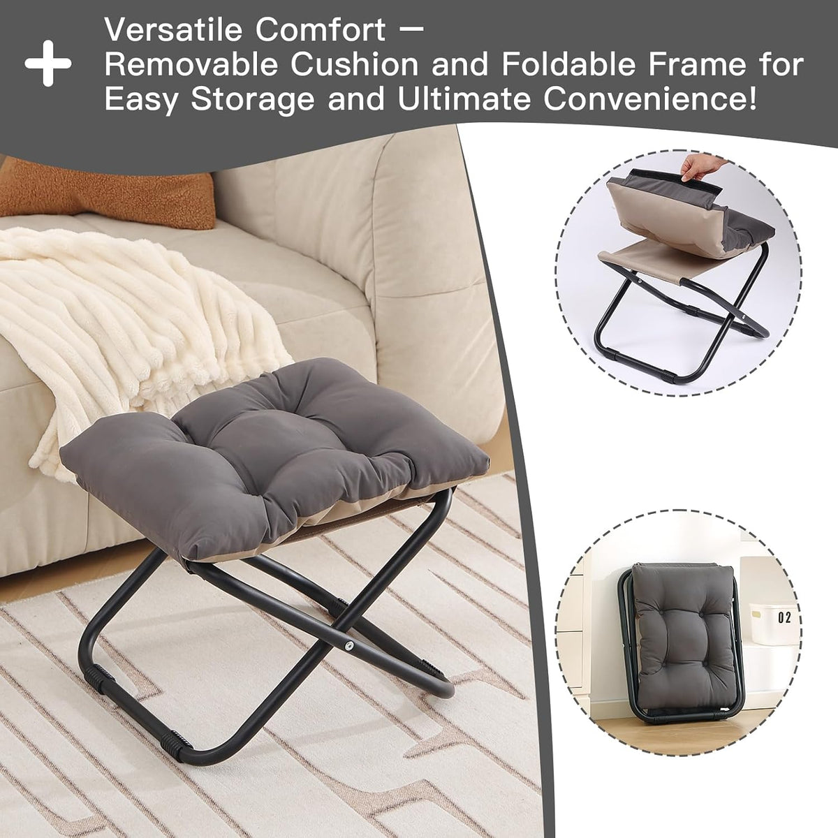 LITA Folding Ottoman, Upholstered Folding Foot Rest Stool for Living Room
