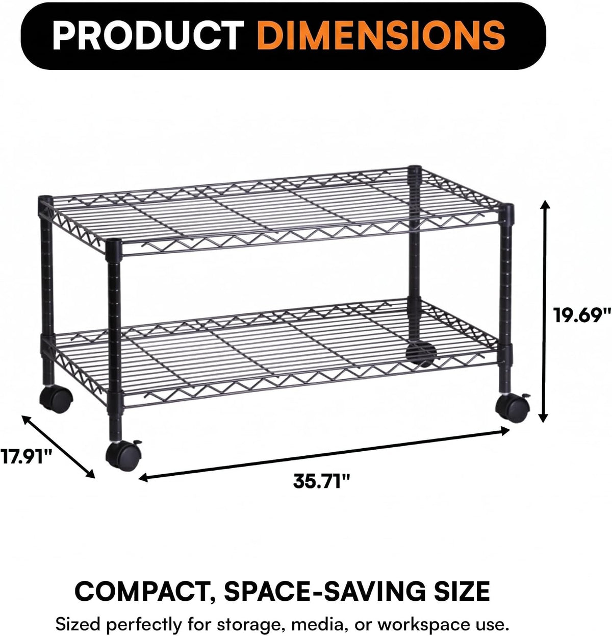 2-Tier Media Shelf Organizer with Adjustable Shelves with 125-lb Capacity Per...
