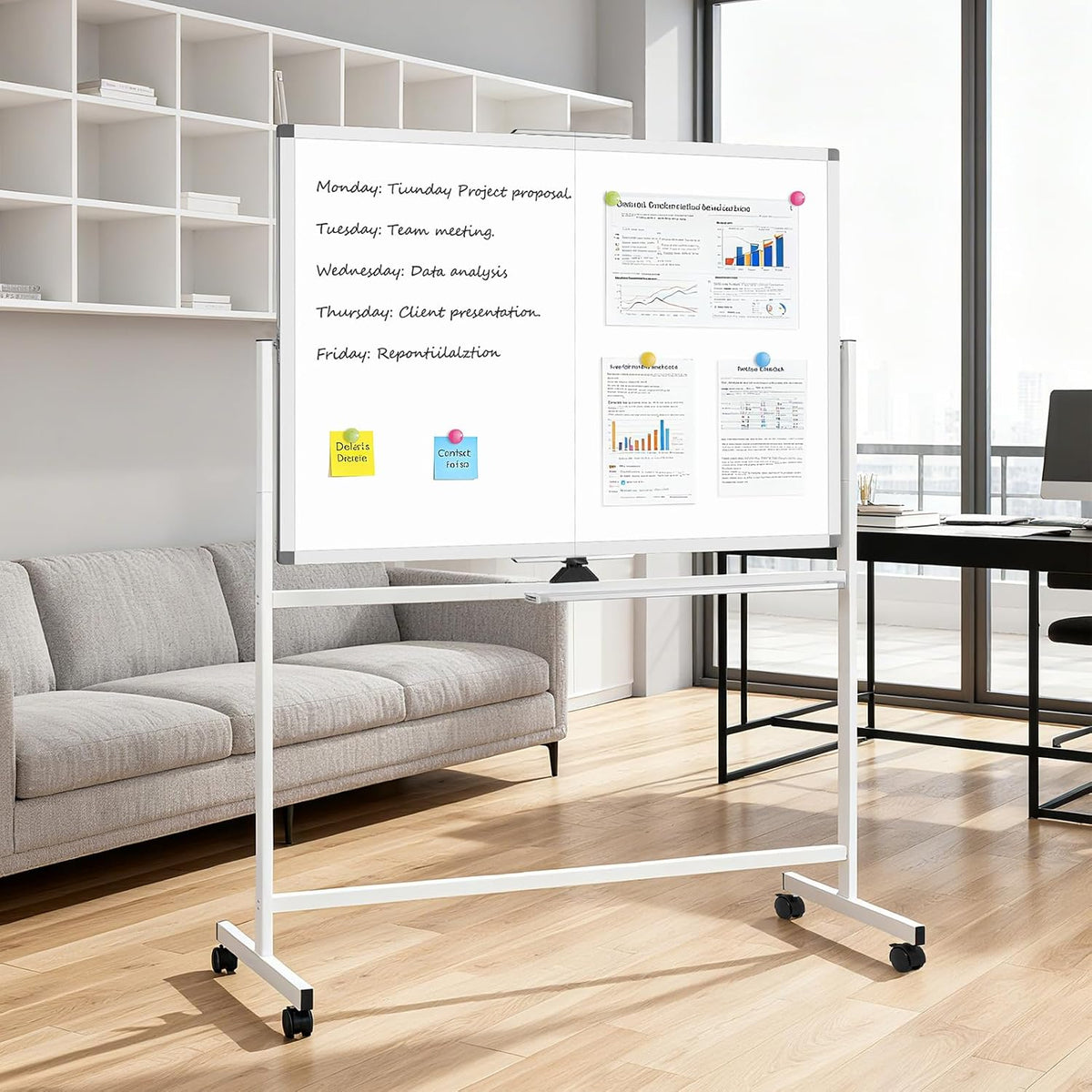 Rolling Whiteboard on Wheels, 48” x 36” Standing Dry Erase Board | 4' x 3...