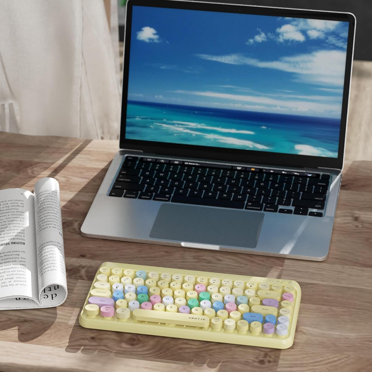 UBOTIE Portable Bluetooth Colorful Keyboards (Yellow-Colorful)