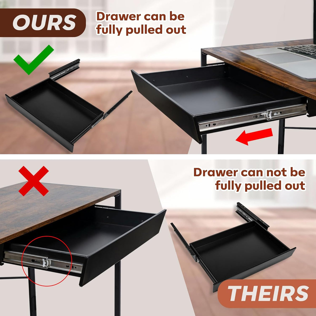 Large 23.6 Inch Under Desk Drawer Slide Out, Pencil Drawer, Undermount Desk D...