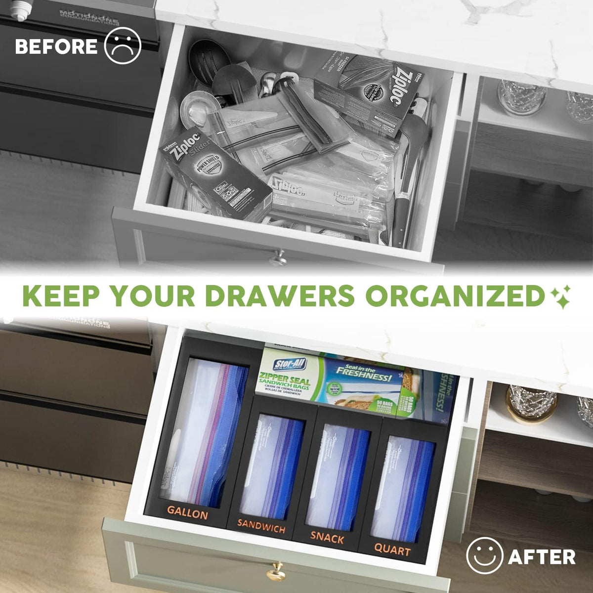 DALSHABET Bamboo Storage Bag Organizer for Kitchen Drawer, 4 Separate Food St...