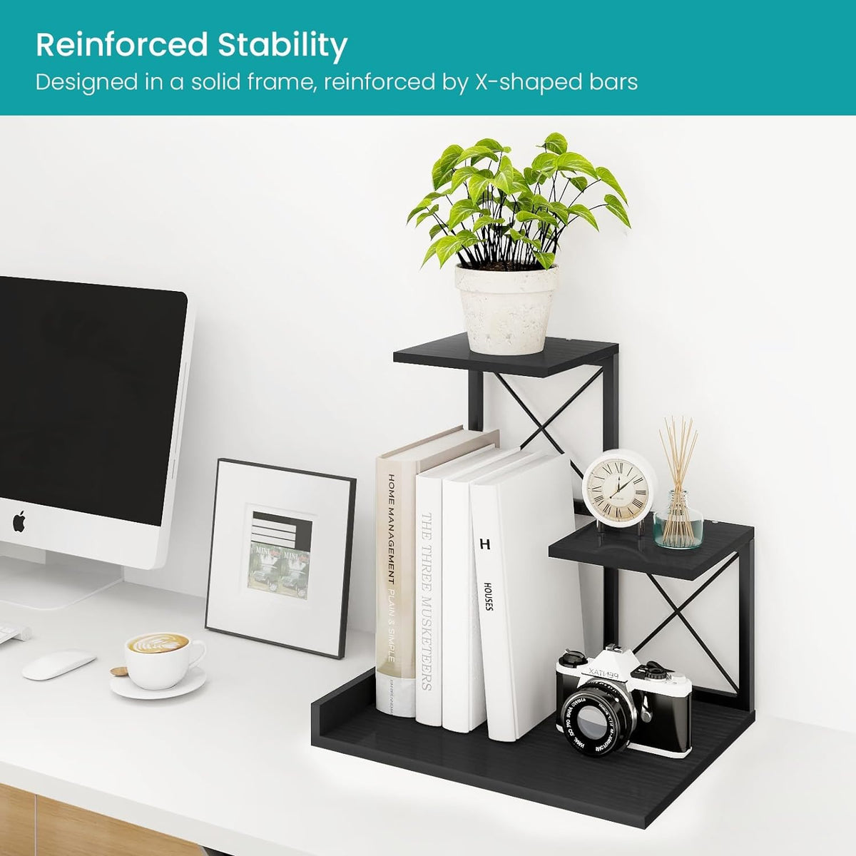 ELITEROO Wood Desktop Shelf, 3 Tier Desk Shelves Small Bookshelf Organizer, O...