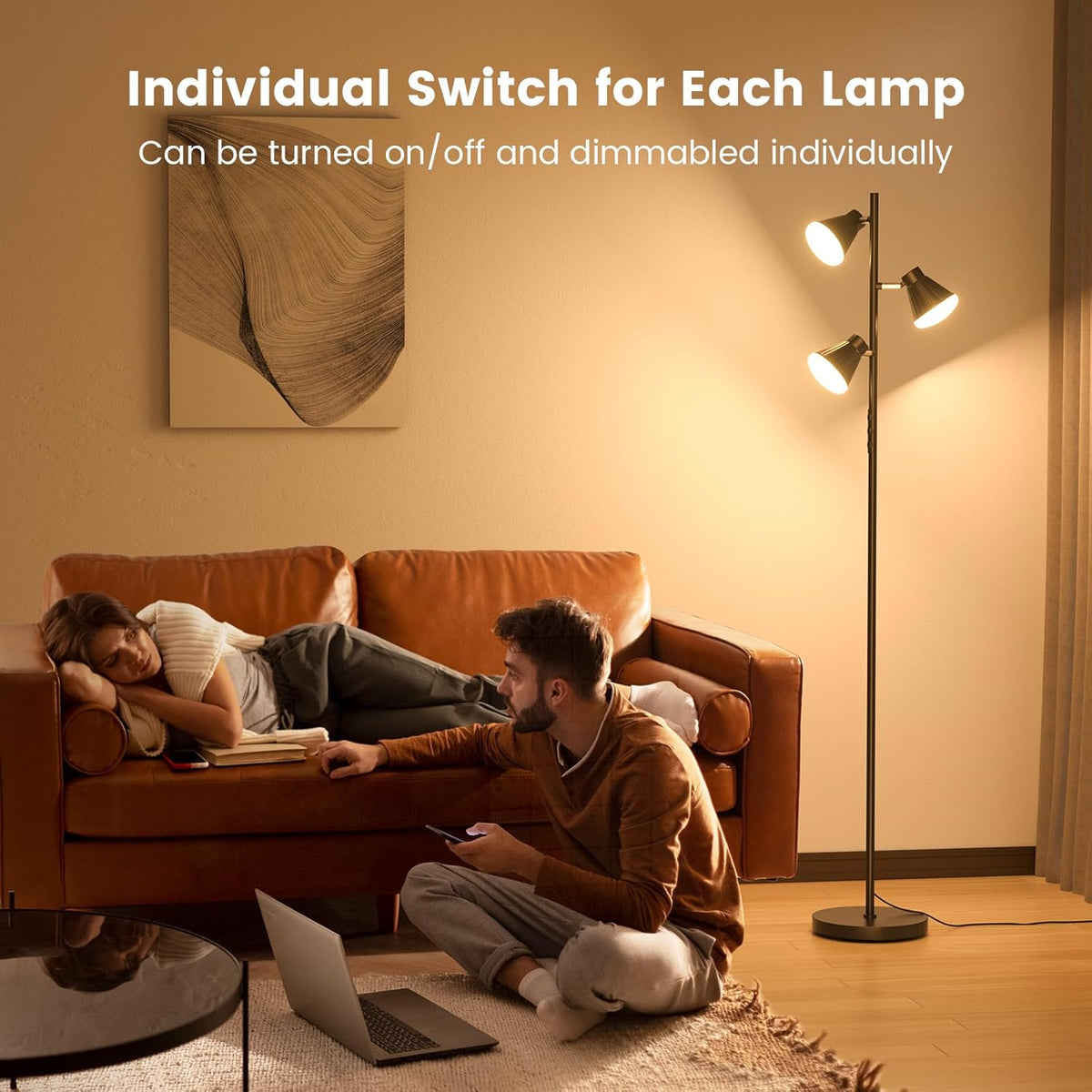 SIBRILLE 36W LED Tree Floor Lamp with Remote for Living Room Bedroom