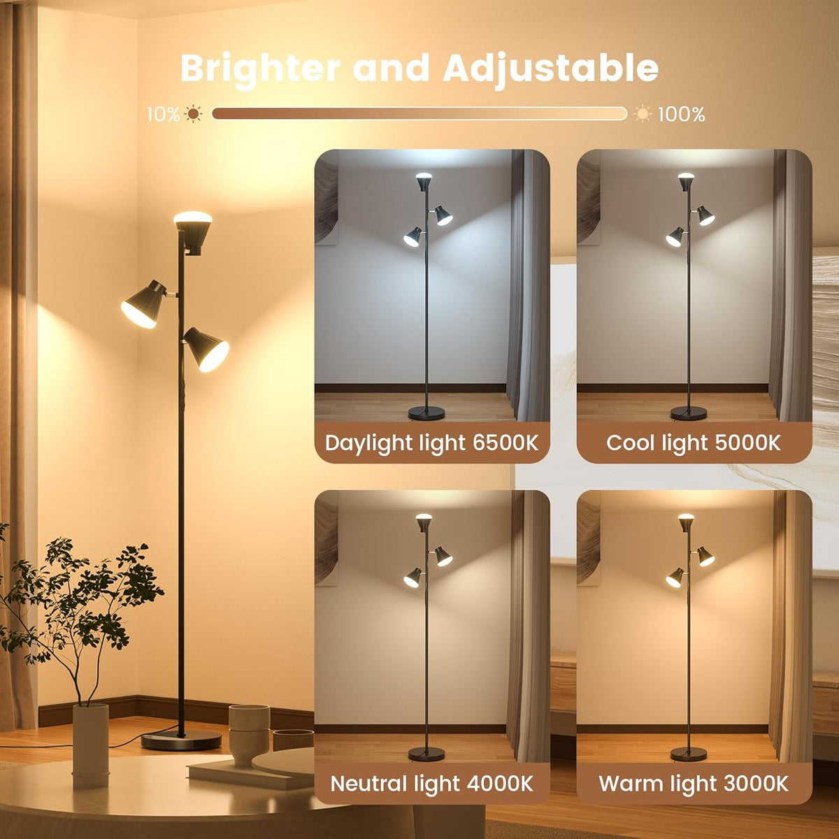 SIBRILLE 36W LED Tree Floor Lamp with Remote for Living Room Bedroom