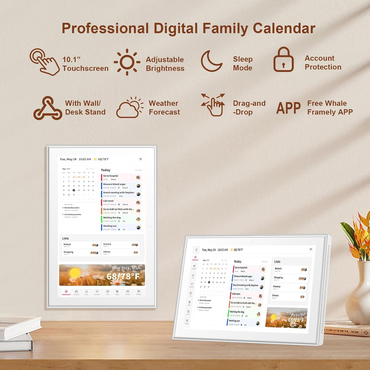 Whale Framely 10.1 Inch Digital Wall Calendar, Smart Family Schedule & Ch...