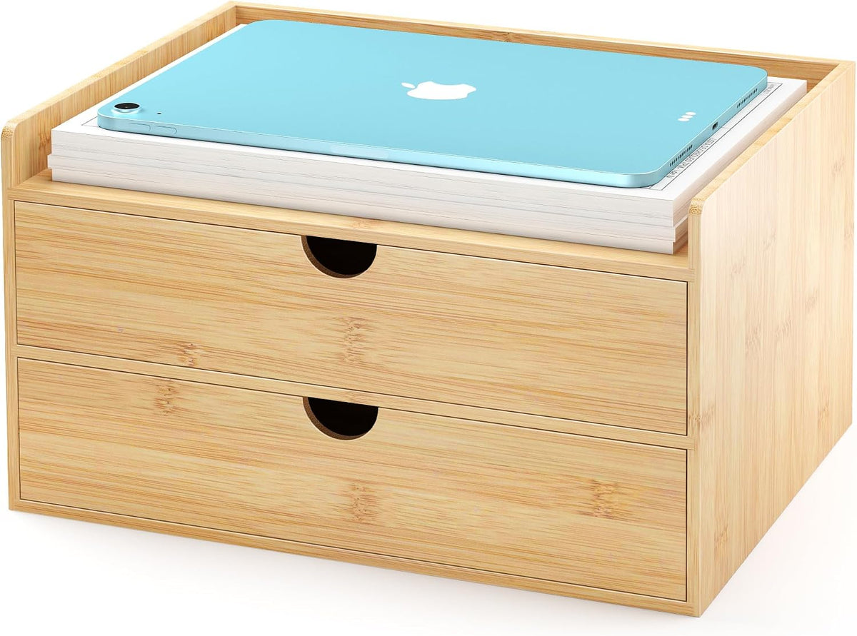 Bamboo Desk Drawer Organizer, Large Desktop Organizer with Drawers Tabletop S...