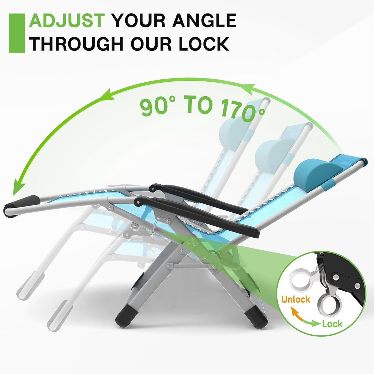 ZENPETIO 29In XL Zero Gravity Chair, 440LBS with Cushion