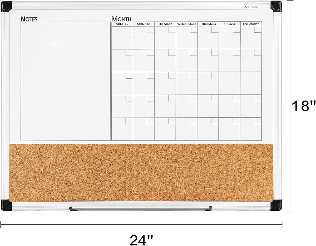 VUSIGN Monthly Calendar Whiteboard Dry Erase Cork Board Combo