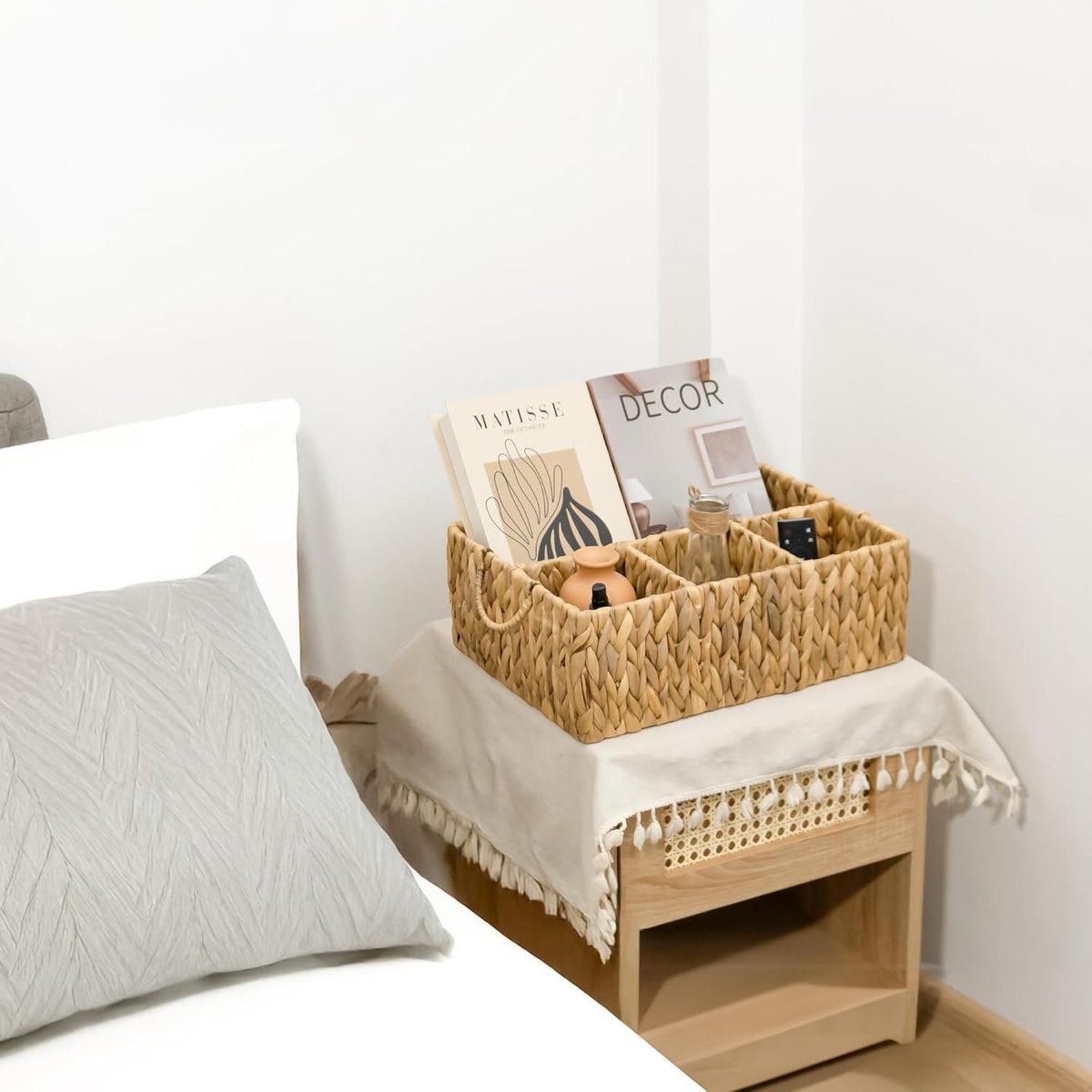 KOKODO Divided Storage Basket Woven Natural Basket Hyacinth for Organizing Ba...