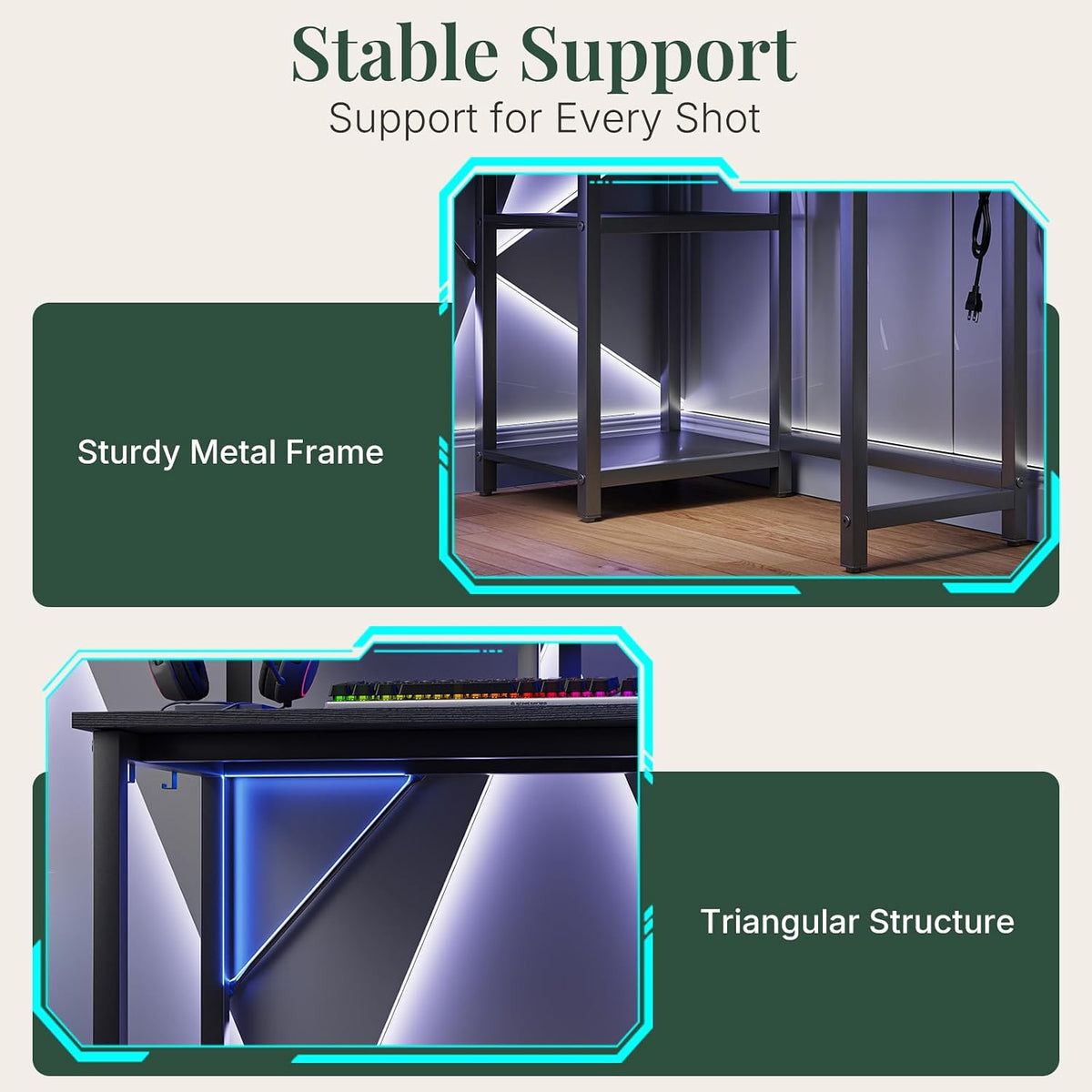 53" L Shaped Gaming Desk Reversible Corner Desk for Home Office