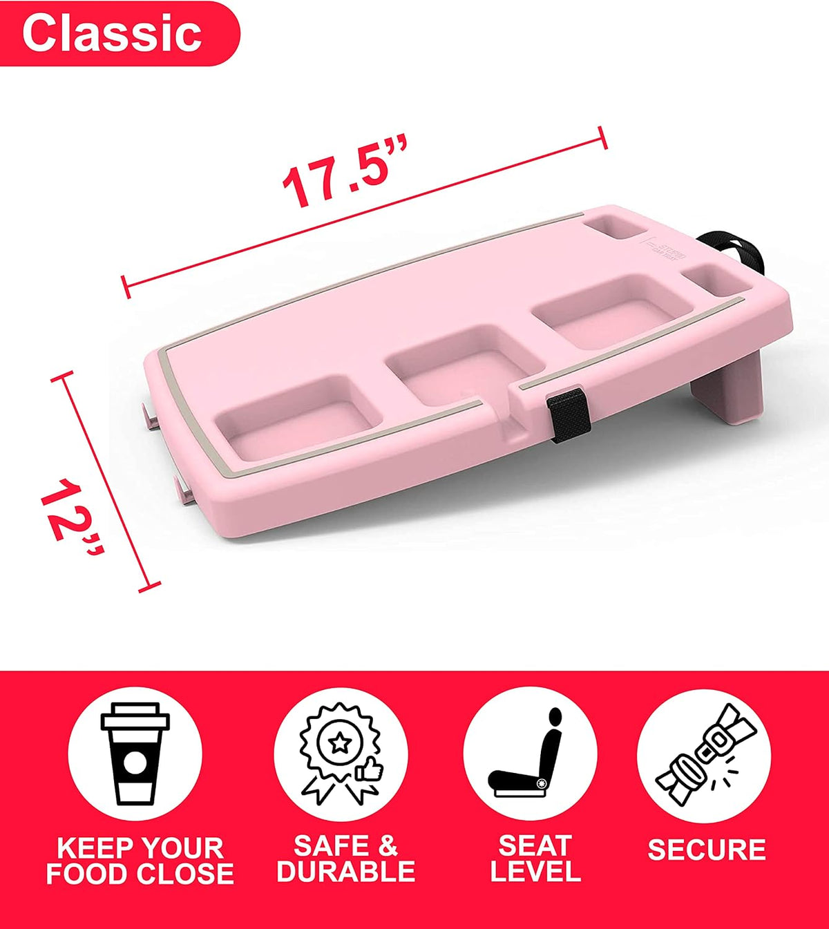 Stupid Car Tray - Car Desk for Laptop, Passenger Seat Food Tray - Pink