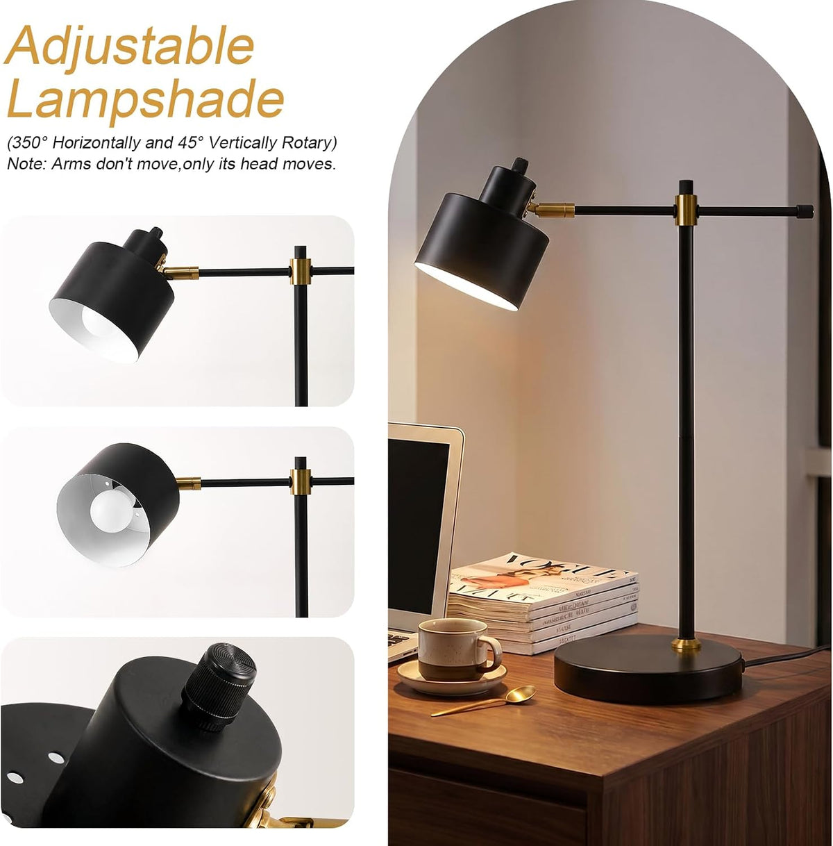 OYEARS 22.2" Modern Desk Lamp, Metal Table Lamp with LED Bulb, Adjustabl...