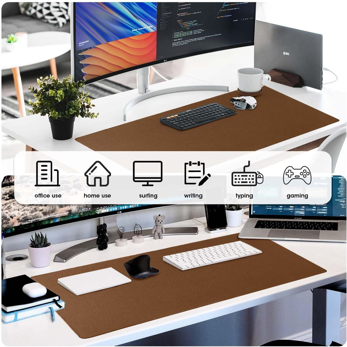 Mouse Pad Brown, Mouse and Keyboard Combo Pad XXXXL 39.4” x 19.7”