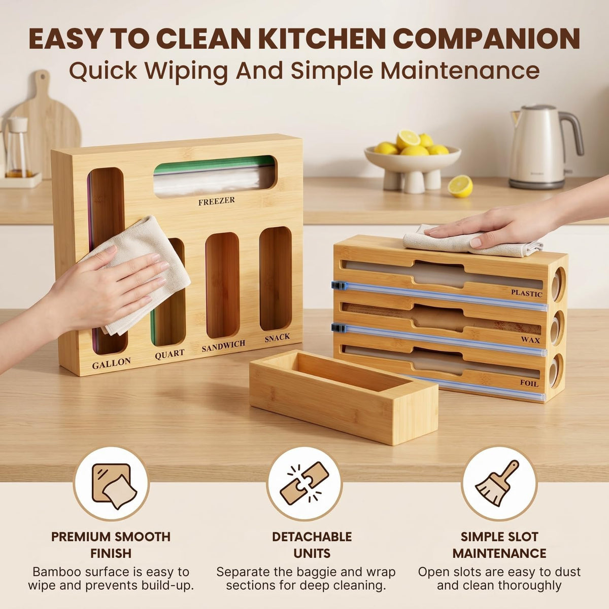 9 in 1 Storage Bag Organizer for Kitchen Drawer, Bamboo Foil and Plastic Wrap...