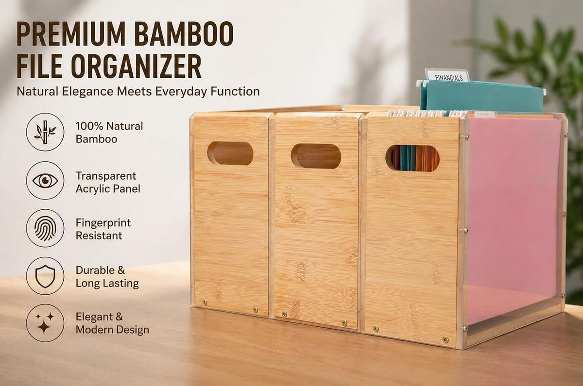 2 Pack Premium Thickened Bamboo Desktop Hanging File Organizer - Heavy Duty P...