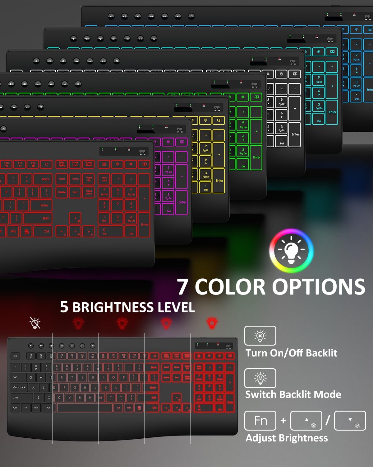 Wireless Keyboard and Mouse Combo, 9 Backlit Effects, 4000mAh Rechargeable Ba...