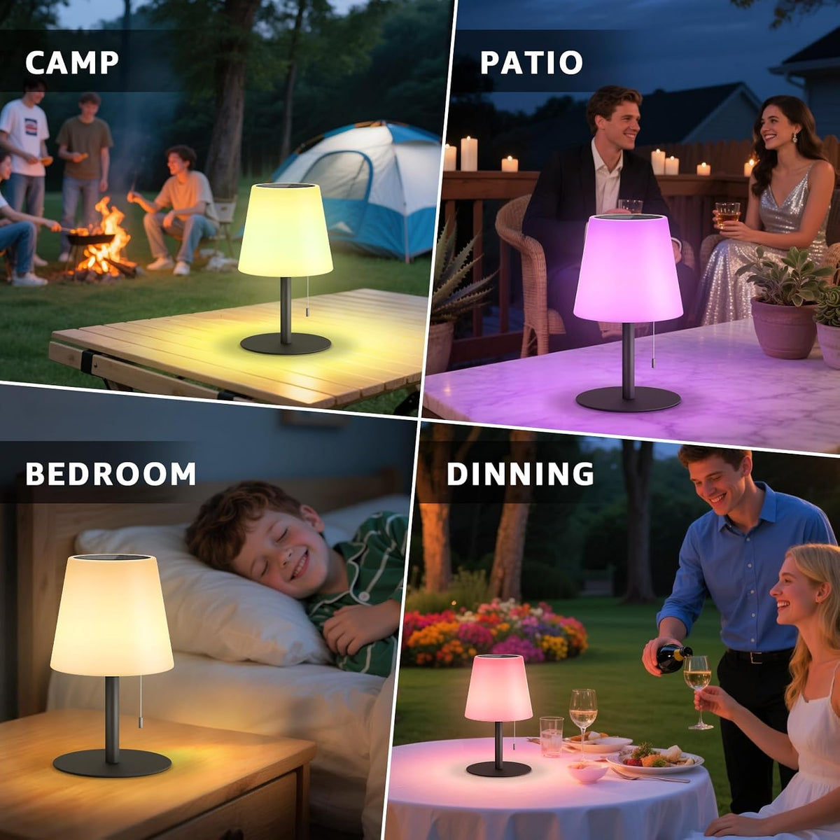 Solar Table Lamp Outdoor, Rechargeable Cordless Patio Lamp with RGB Light