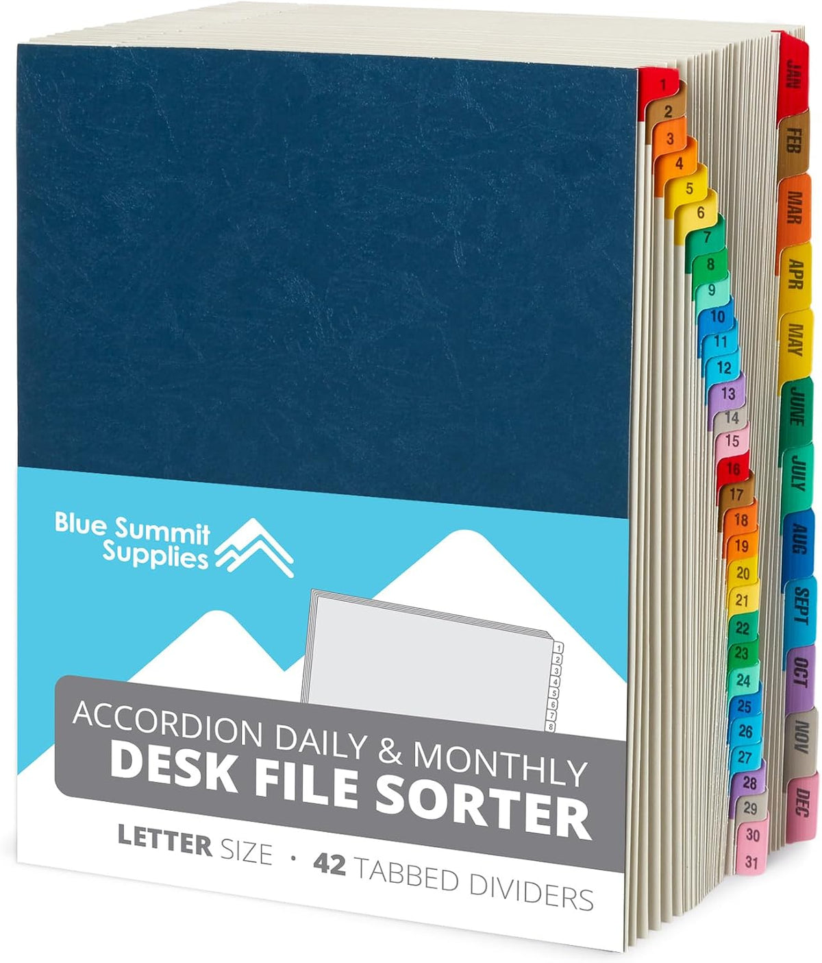 Blue Summit Supplies Desk File Sorter, Letter, 1-31 & Jan-Dec Tabs, Blue