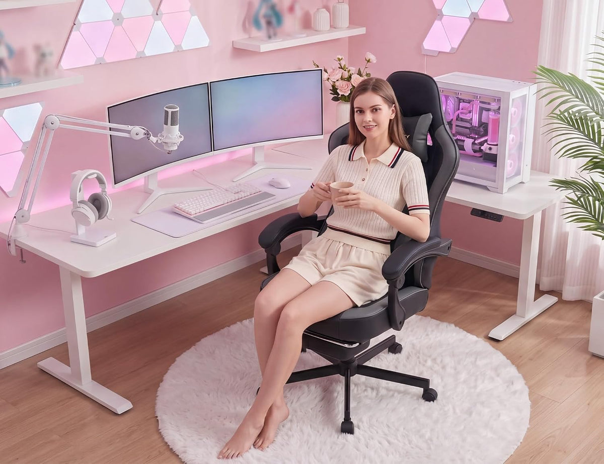 Mistpeople Gaming Chair, Ergonomic High Back Computer Chair with Footrest, Lu...