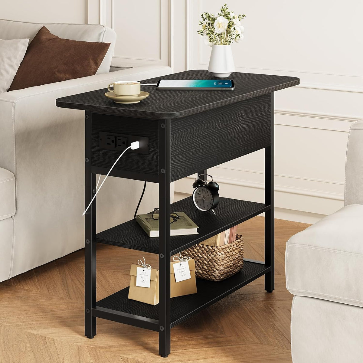 Yoobure End Table with Charging Station, Flip Top Side Table with USB Ports a...