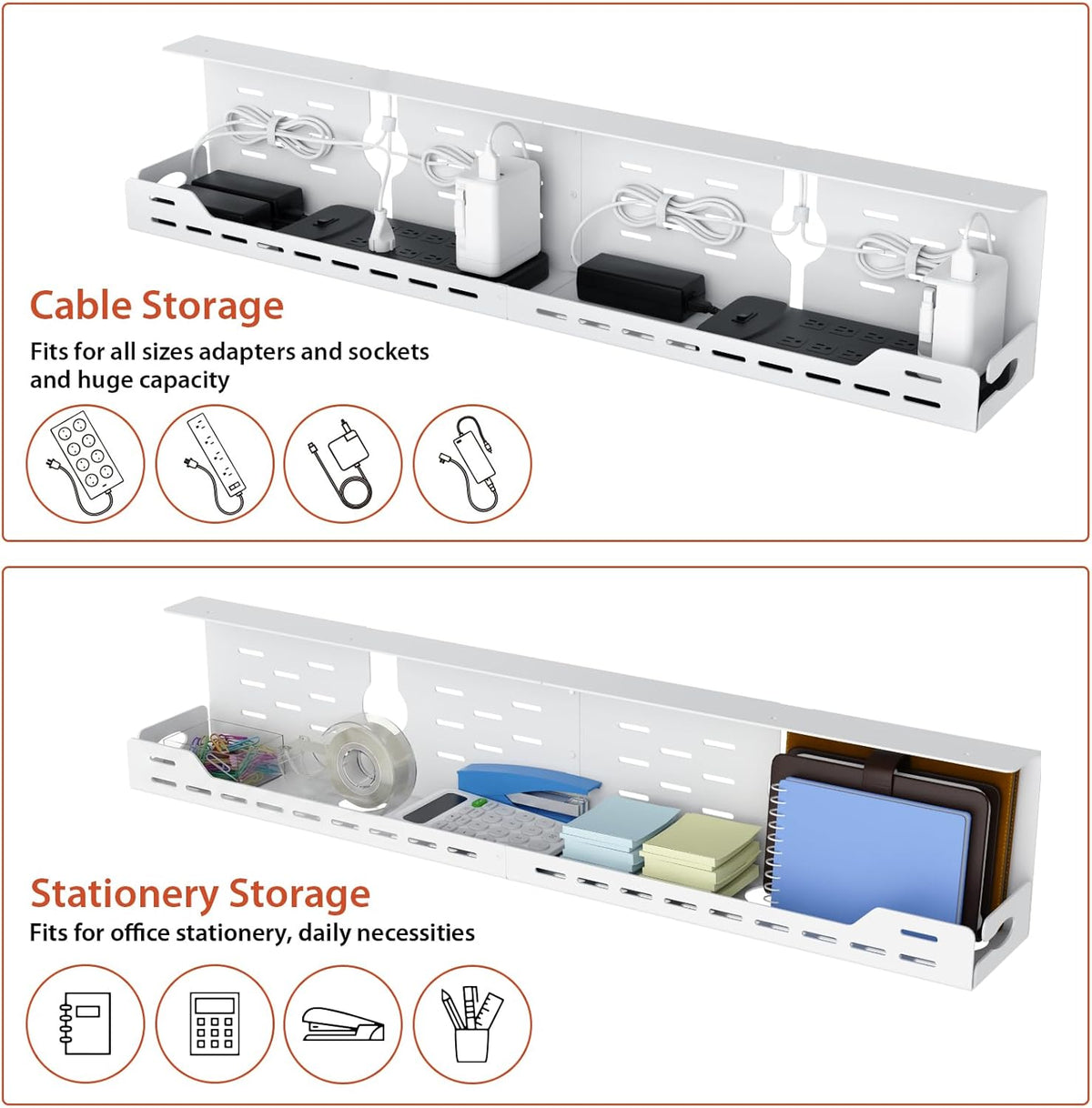 Univivi Under Desk Cable Management Tray, Cable Management, 32 inch, White