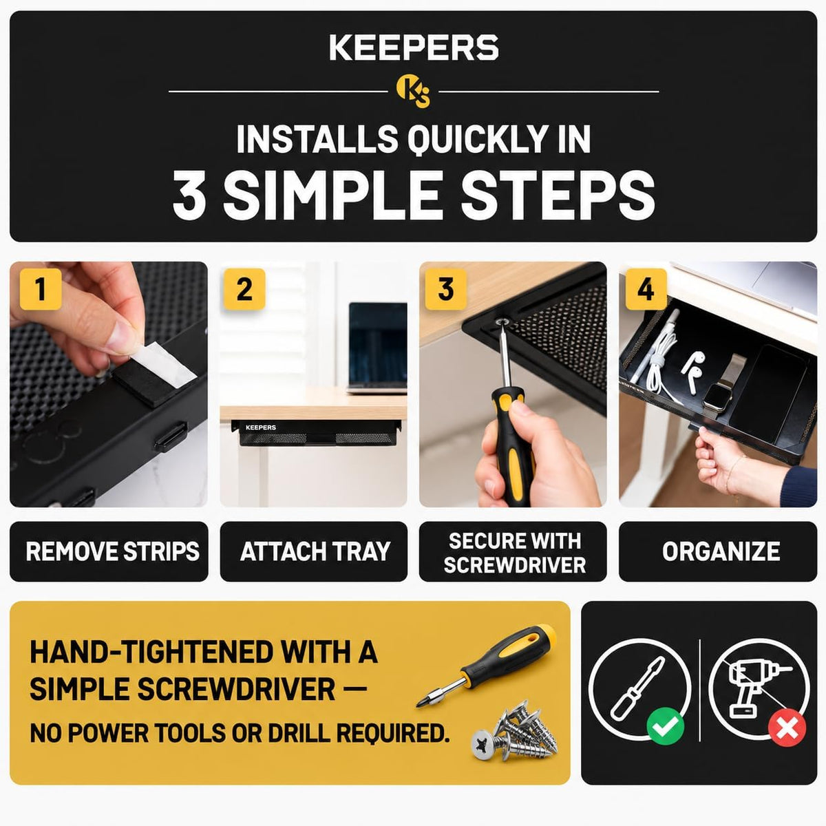 KEEPERS Anything Keeper — Compact 11x10in Under-Cabinet Slide-Out Drawer, Hid...