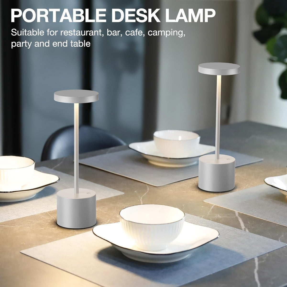 Kakanuo Silver Gray Cordless Lamp Set, Rechargeable Lamp, 3 Color Temperature...