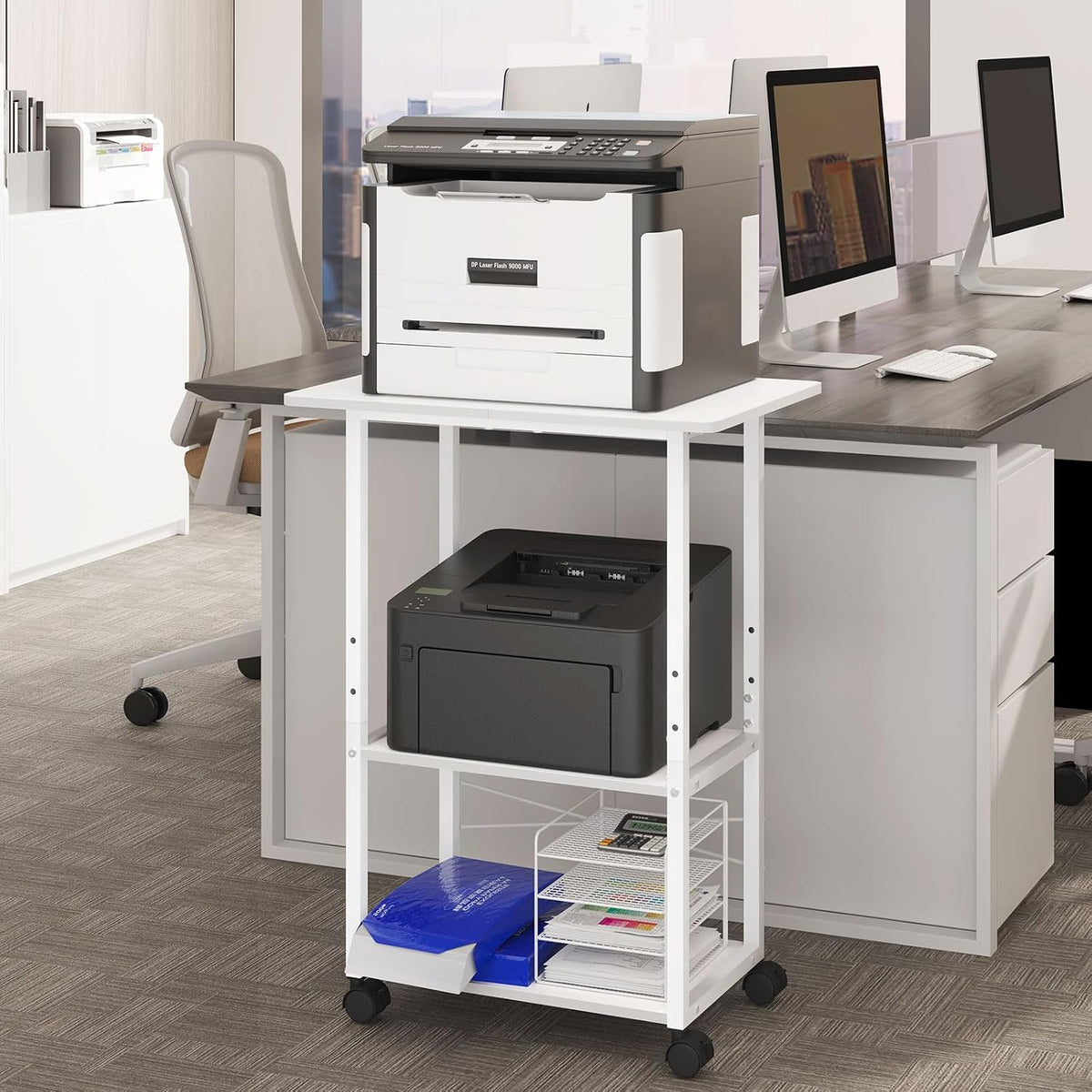 MARTY 3 Tier Large Printer Stand, Mobile Printer Table, Adjustable Shelf