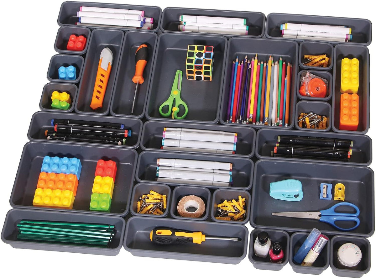 TENABORT 42 Pack Interlocking Desk Drawer Organizer Tray Dividers Plastic Sha...