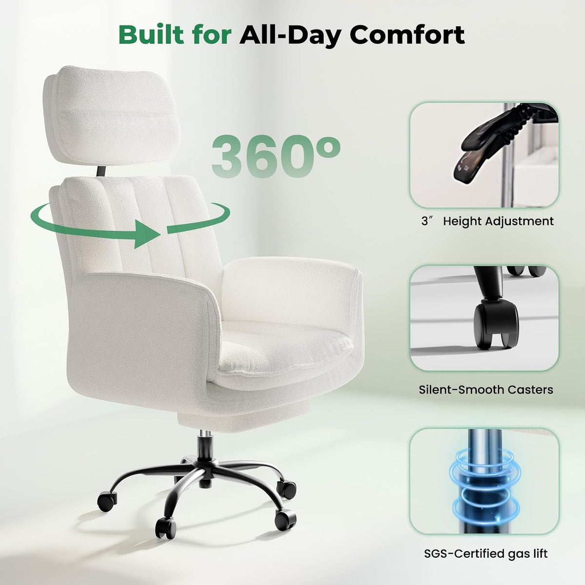 HOMRELEXA Criss Cross Office Chair with Armrests & Wheels, Comfy Teddy Fl...