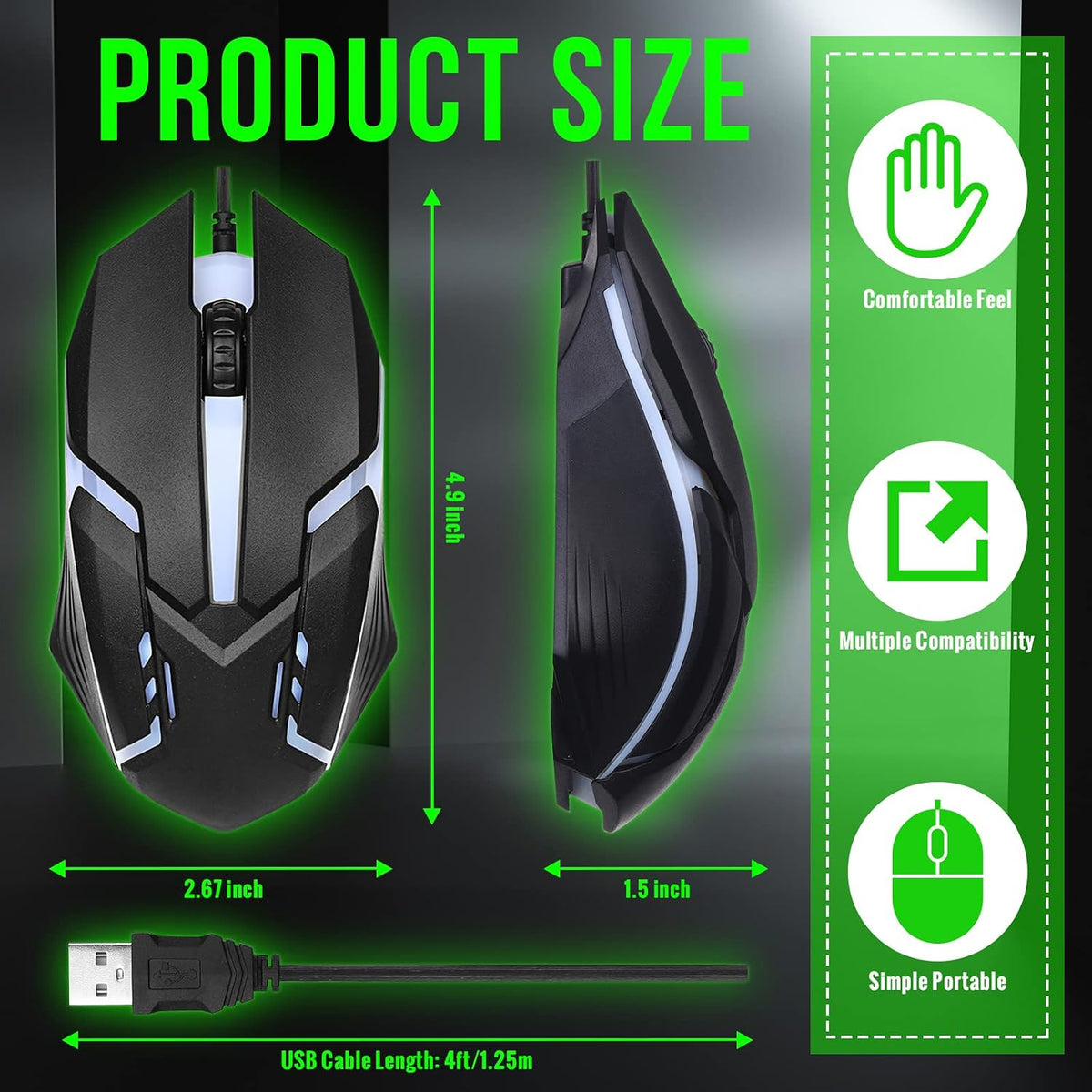 Sratte 30 Pack Black USB Wired Mouse Bulk 1200 DPI RGB Optical Computer Mouse...