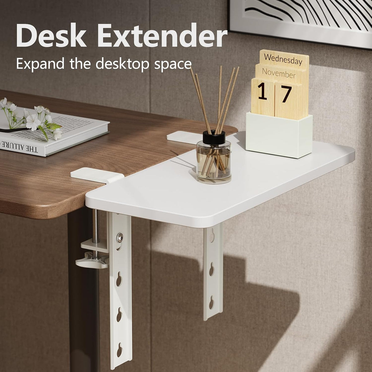 3 in 1 Clamp-on Desk Extender Shelf, 15.7×7.5 Inch, White
